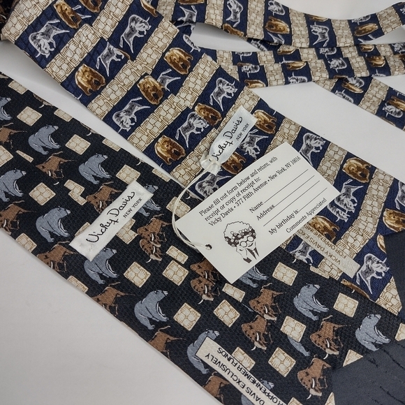 Vicki Davis Silk Neck Tie Pair Bull & Bear Oppenheimer Funds Stock Market - Picture 3 of 4